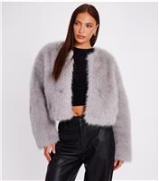 Women's Grey Faux Fur Cropped Jacket Quiz New Look