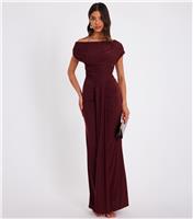 Women's Burgundy Ruched Maxi Dress Quiz New Look