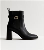 Women's Black Wrap Buckle High Heel Chelsea Boots Vegan New Look