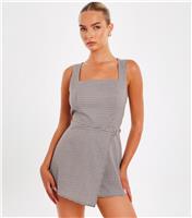 Women's Brown Checked Square Neck Playsuit Quiz New Look