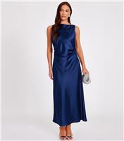 Women's Navy Satin Ruched Midaxi Dress Quiz New Look
