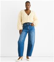 Women's Cream Textured Loop Knit Cropped Cardigan Gini London New Look