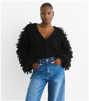 Women's Black Textured Loop Cropped Cardigan Gini London New Look
