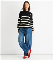 Women's Black Ribbed Knit Striped Jumper Gini London New Look