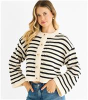 Women's Cream Striped Textured Cardigan Gini London New Look