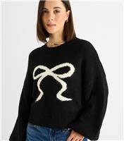 Women's Black Contrast Bow Jumper Gini London New Look