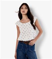 Women's Off White Textured Floral Print Top Apricot New Look
