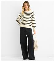 Women's Cream Striped Chunky Jumper Gini London New Look