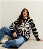 Women's Blue Floral Pattern Oversized Jumper Gini London New Look