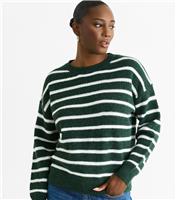 Women's Green Striped Oversized Jumper Gini London New Look