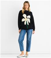 Women's Black Floral Painting Oversized Jumper Gini London New Look