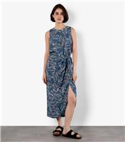 Women's Blue Leaf Print Midi Wrap Skirt Apricot New Look