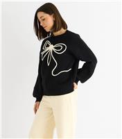 Women's Black Contrast Bow Jumper Gini London New Look