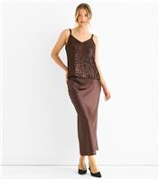 Women's Brown Sequin V-Neck Cami Top Gini London New Look