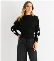 Women's Black Contrast Bow Applique Jumper Gini London New Look