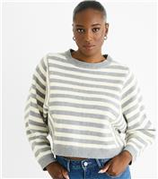 Women's Grey Striped Jumper Gini London New Look