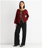 Women's Red Leopard Print Trim Tie Front Cardigan Gini London New Look