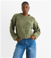 Women's Green Bobble Applique Jumper Gini London New Look