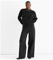 Women's Black Faux Pearl Studded Jumper Gini London New Look