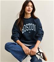 Women's Navy Boston Crew Neck Sweatshirt New Look