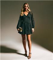 Women's Black Chiffon Gold Fleck Mini Dress New Look