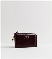 Dark Burgundy Faux Leather Logo Plaque Cardholder Purse New Look