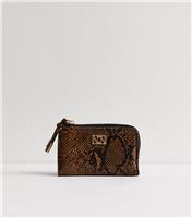 Brown Snake Pattern Logo Plaque Cardholder Purse New Look