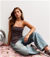 Girls' Dark Burgundy Sparkle Bandeau Top New Look