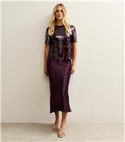 Women's Dark Burgundy Satin Bias Cut Midi Skirt New Look