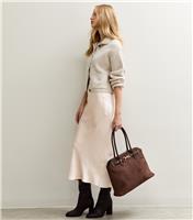 Women's Pale Pink Satin Bias Cut Midi Skirt New Look