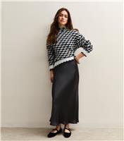 Women's Petite Black Satin Bias Cut Midi Skirt New Look