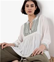 Women's White Embroidered Tie Neck Top Apricot New Look