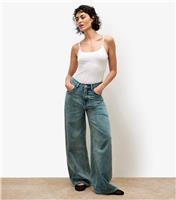 Women's Blue Distressed Wide Leg Boyfriend Jeans Apricot New Look