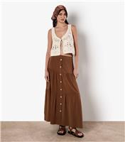 Women's Brown Tiered Button Up Maxi Skirt Apricot New Look
