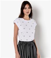 Women's White Bow Print T-Shirt Apricot New Look