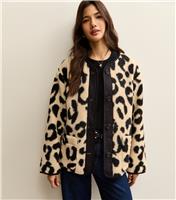Women's Cream Leopard Print Borg Textured Jacket New Look