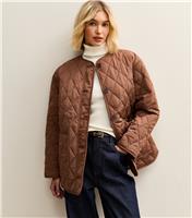 Women's Mid Brown Longline Quilted Jacket New Look