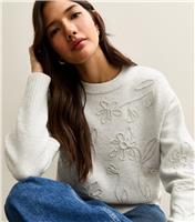 Women's Light Grey Floral Embroidered Jumper New Look