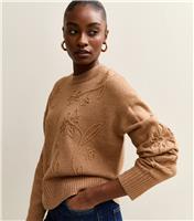 Women's Camel Floral Embroidered Jumper New Look