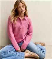 Women's Pink Midweight Knit Polo Jumper New Look
