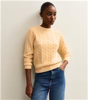 Women's Light Yellow Cable Knit Crew Neck Jumper New Look