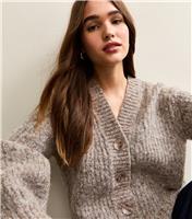 Women's Mink Chunky Knit V-Neck Cardigan New Look