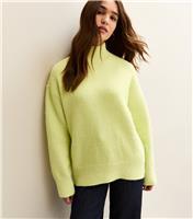 Women's Bright Green Longline High Neck Jumper New Look