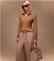 Women's Tan Button Front Ribbed Polo Top New Look