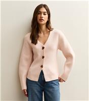 Women's Light Pink V- Neck Heavyweight Knit Cardigan New Look