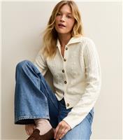 Women's Cream Floral Embroidered Lightweight Knit Cardigan New Look