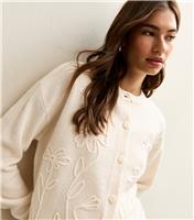 Women's Cream 3D Floral Knitted Cardigan New Look