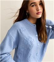 Women's Blue 3D Floral Knitted Cardigan New Look