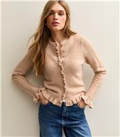 Women's Cream Frilly Button Front Cardigan New Look