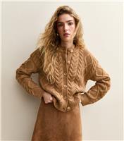 Women's Camel Cable Knit Cardigan New Look